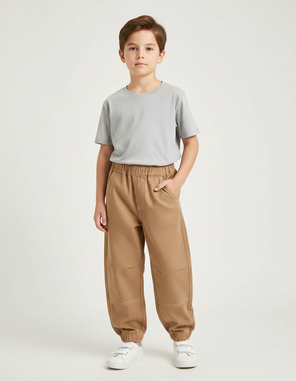 Pantalon Parachute Marron Ample Garçon Décontracté - Camel Toile