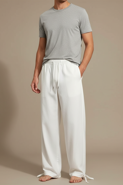 Pantalon Parachute Blanc Droit Ample Décontracté Homme - Molleton