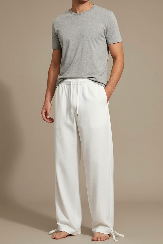 Pantalon Parachute Blanc Droit Ample Décontracté Homme - Molleton