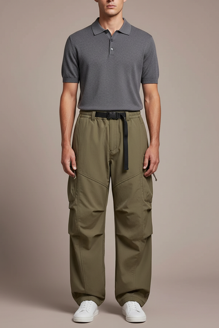 Pantalon Parachute Kaki Ample Fonctionnel Décontracté Homme - Polyester