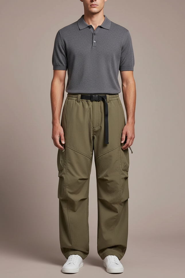 Pantalon Parachute Kaki Ample Fonctionnel Décontracté Homme - Polyester
