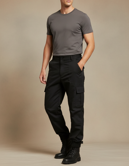 Pantalon Parachute Noir Cargo Homme Militaire Multipoches - Toile