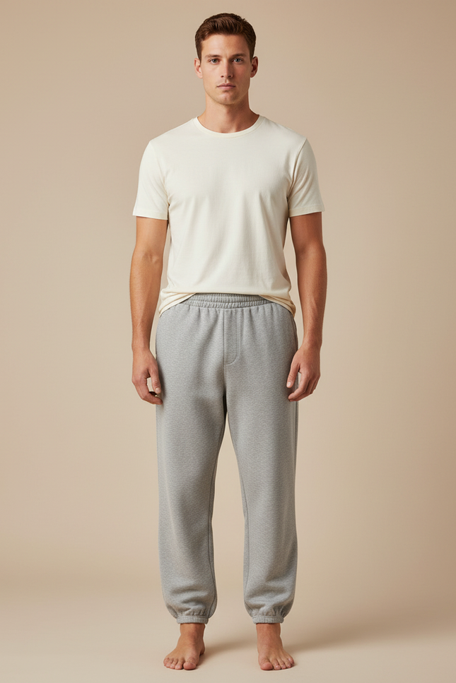 Pantalon Parachute Homme Gris Coton Ample Décontracté - Molleton