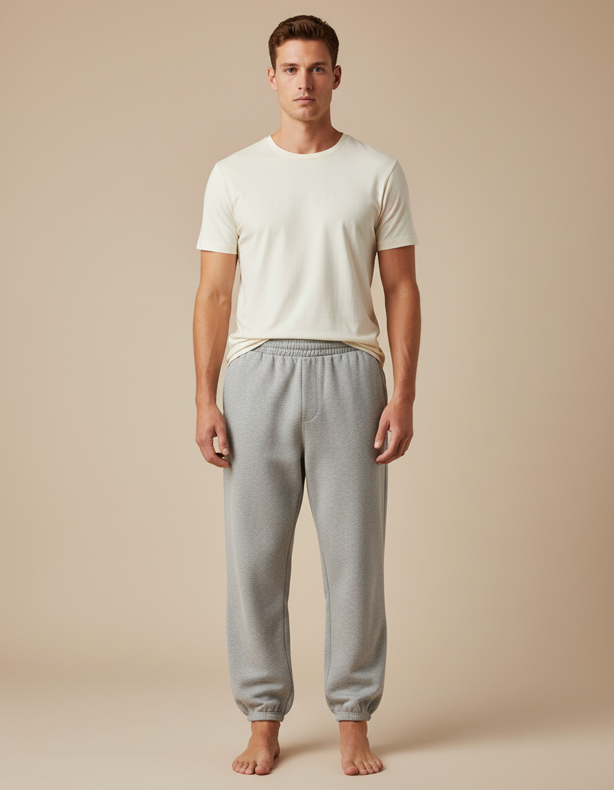 Pantalon Parachute Homme Gris Coton Ample Décontracté - Molleton