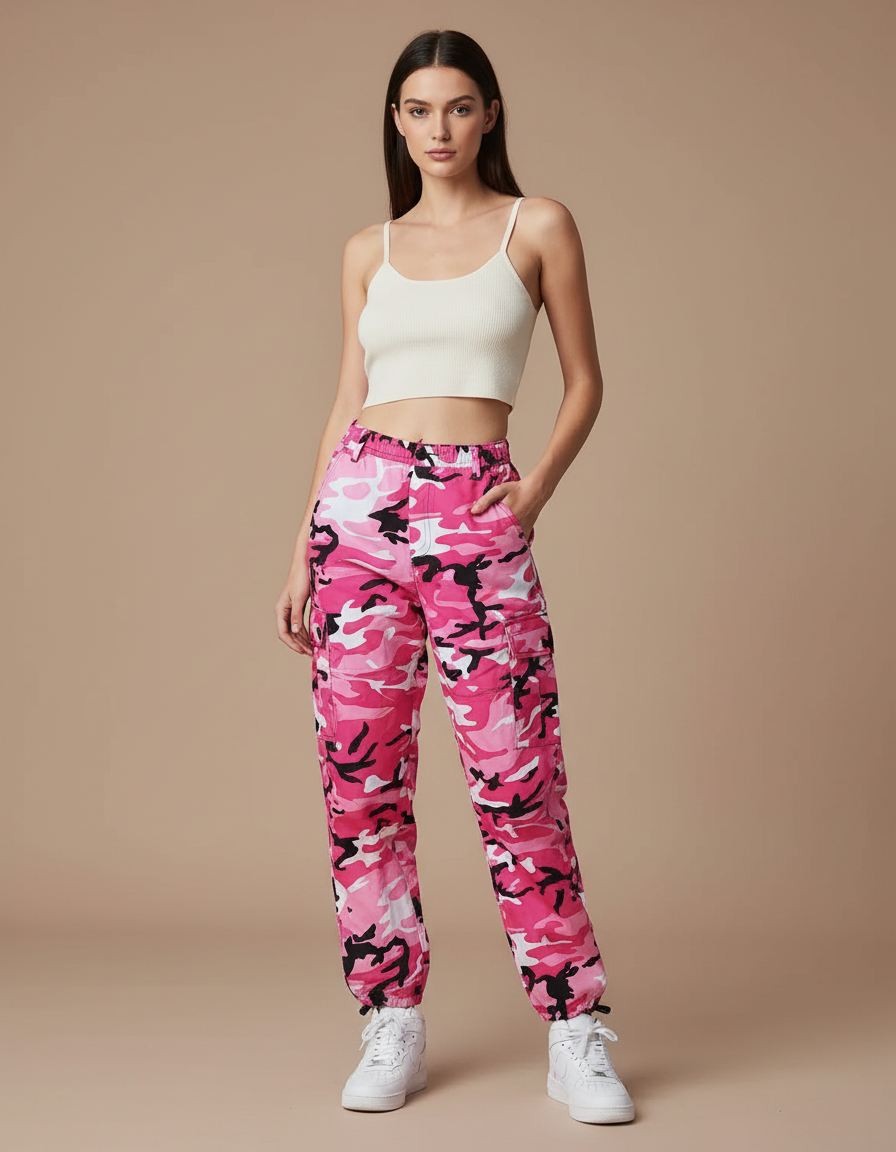 Pantalon Parachute Femme Resserré Aux Chevilles Nylon Streetwear 2 - Rose Polyester
