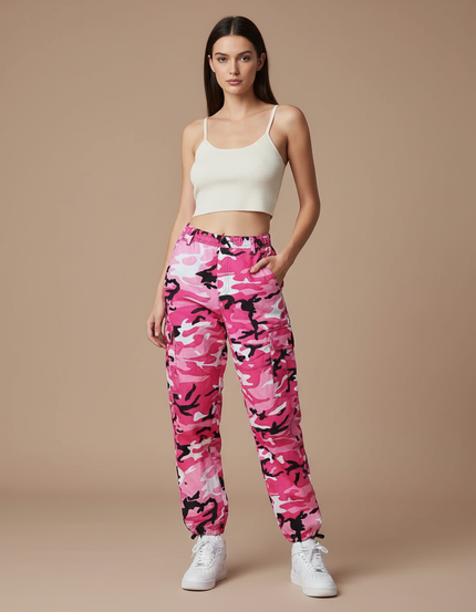 Pantalon Parachute Femme Resserré Aux Chevilles Nylon Streetwear 2 - Rose Polyester