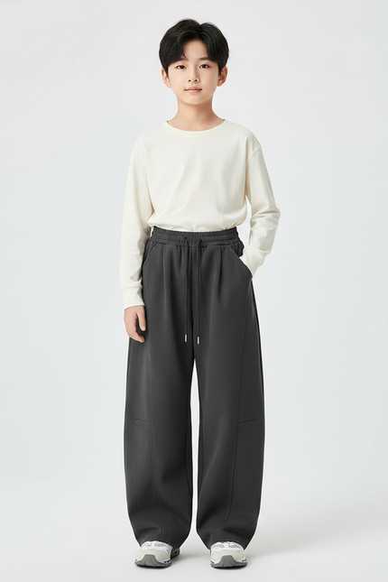 Pantalon Parachute Gris Ample Enfant Décontracté Cordon - Molleton