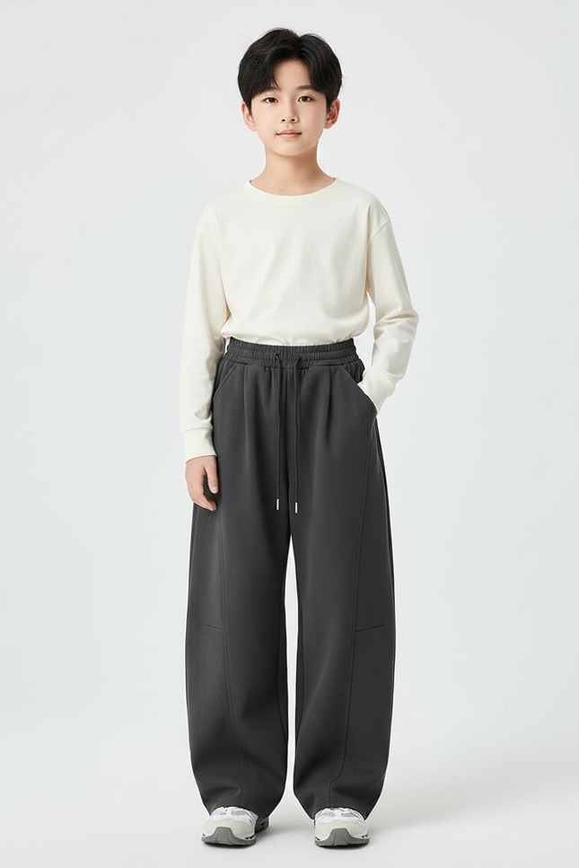 Pantalon Parachute Gris Ample Enfant Décontracté Cordon - Molleton
