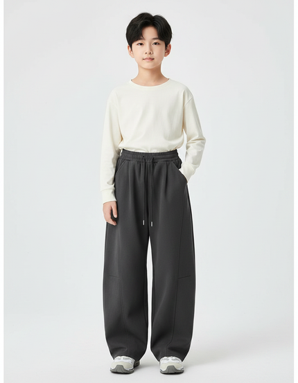 Pantalon Parachute Gris Ample Enfant Décontracté Cordon - Molleton