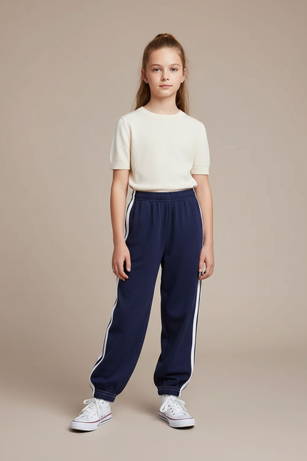 Pantalon Parachute Fille Bleu Marine Resserré Aux Chevilles - Molleton