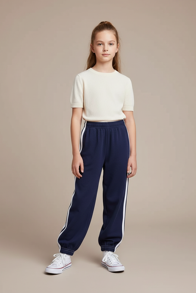 Pantalon Parachute Fille Bleu Marine Resserré Aux Chevilles - Molleton