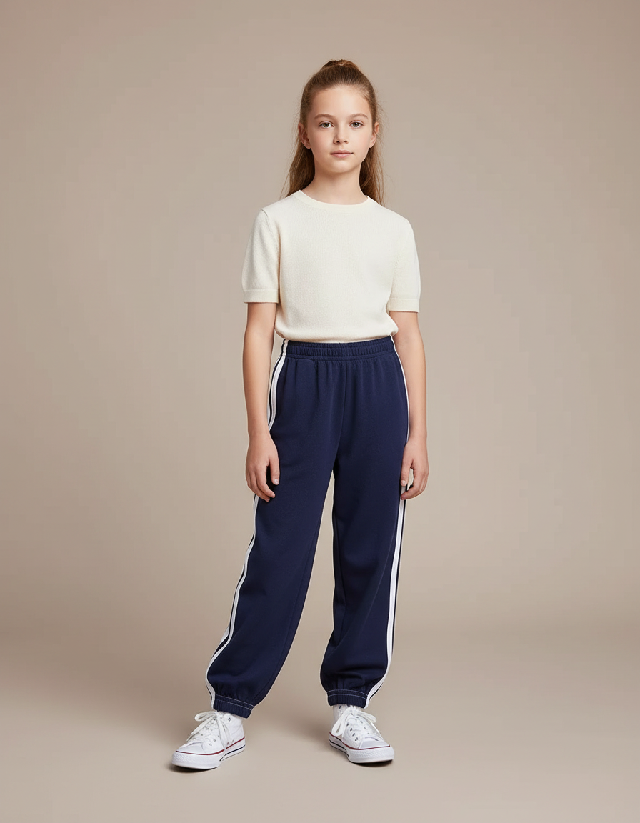 Pantalon Parachute Fille Bleu Marine Resserré Aux Chevilles - Molleton