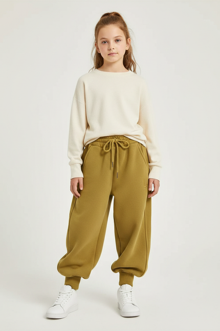 Pantalon Parachute Kaki Ample Molletonné Doux Fille