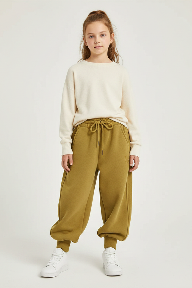 Pantalon Parachute Kaki Ample Molletonné Doux Fille