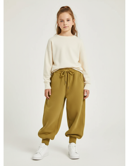 Pantalon Parachute Kaki Ample Molletonné Doux Fille
