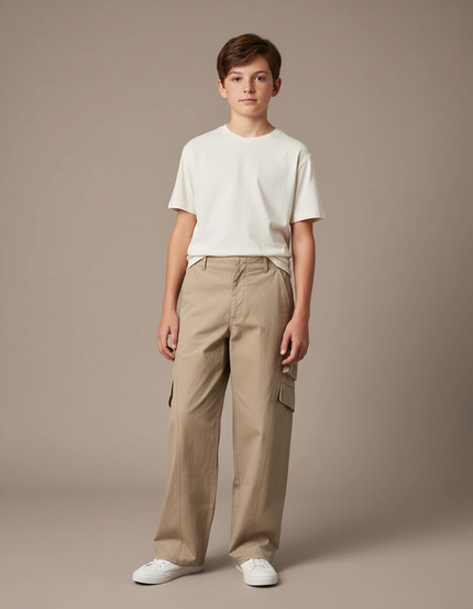 Pantalon Parachute Kaki Ample Cargo Coton Garçon