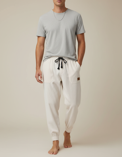 Pantalon Parachute Côtelé Ample Écru Décontracté Homme - Beige Cordé