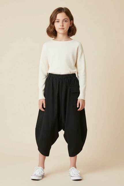 Pantalon Parachute Noir Ample Coton Fluide Enfant