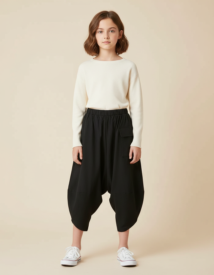 Pantalon Parachute Noir Ample Coton Fluide Enfant