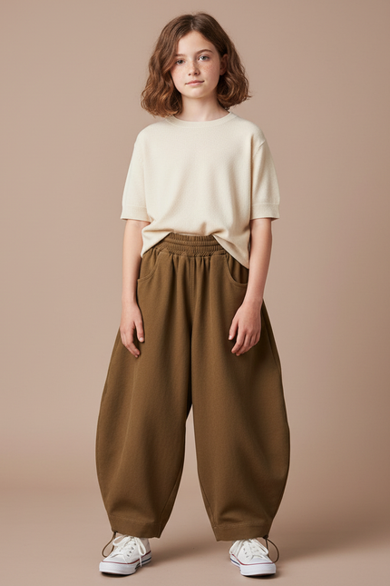 Pantalon Parachute Kaki Ample Confortable Enfant - Molleton