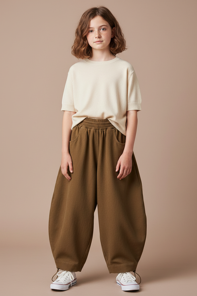 Pantalon Parachute Kaki Ample Confortable Enfant - Molleton