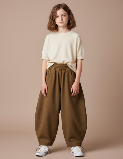 Pantalon Parachute Kaki Ample Confortable Enfant - Molleton