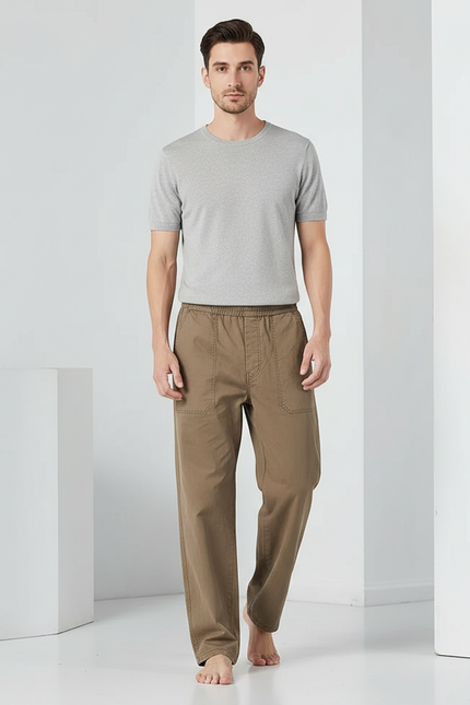 Pantalon Parachute Marron Ample Décontracté Homme Coton - Kaki Toile