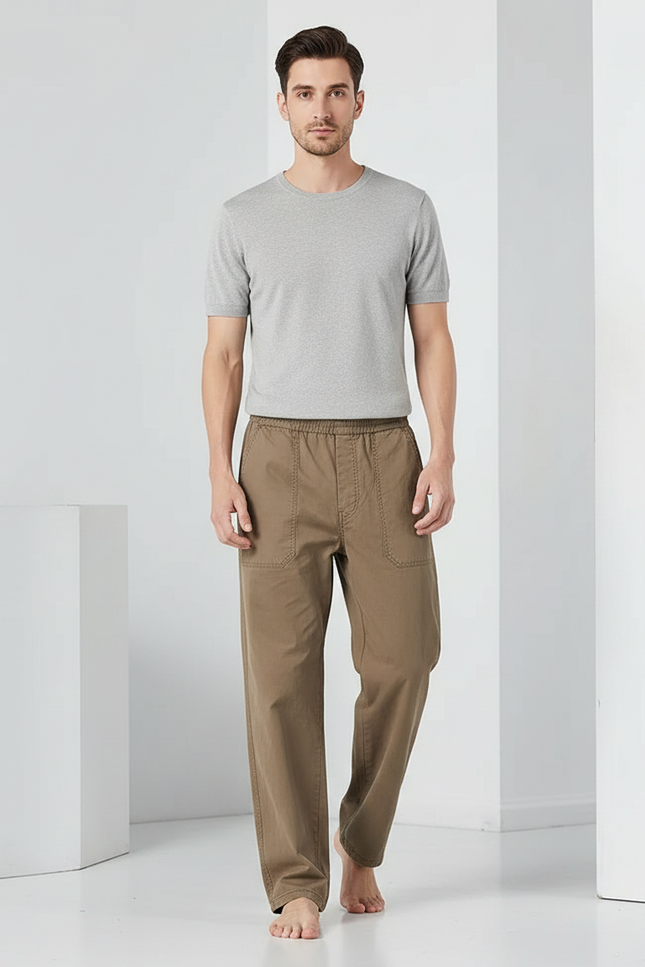 Pantalon Parachute Marron Ample Décontracté Homme Coton - Kaki Toile