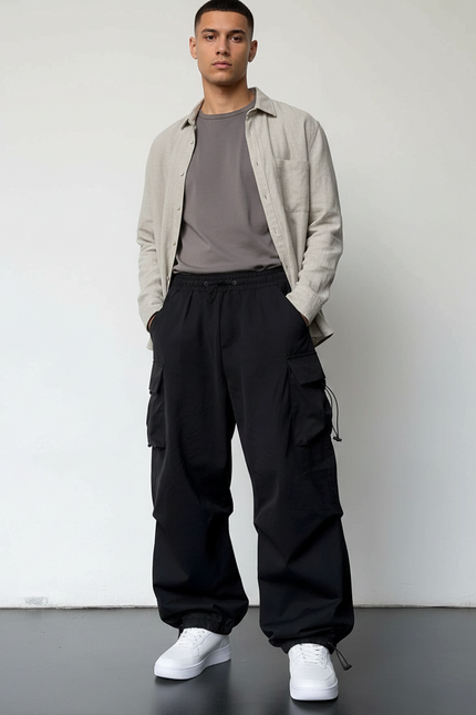 Pantalon Parachute Homme - Noir Polyester