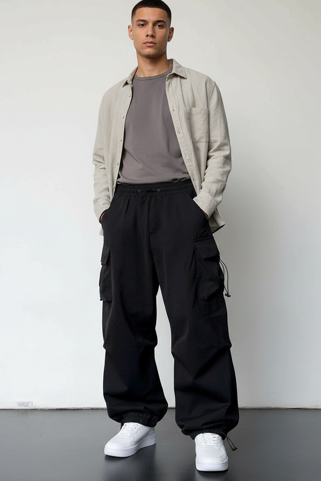 Pantalon Parachute Homme - Noir Polyester