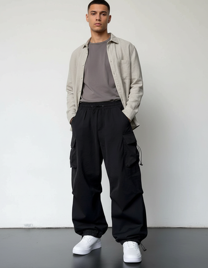 Pantalon Parachute Homme - Noir Polyester
