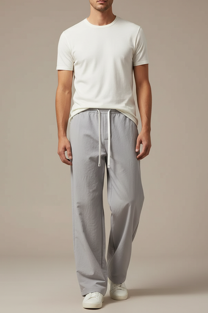 Pantalon Parachute Gris Ample Décontracté Coton Homme