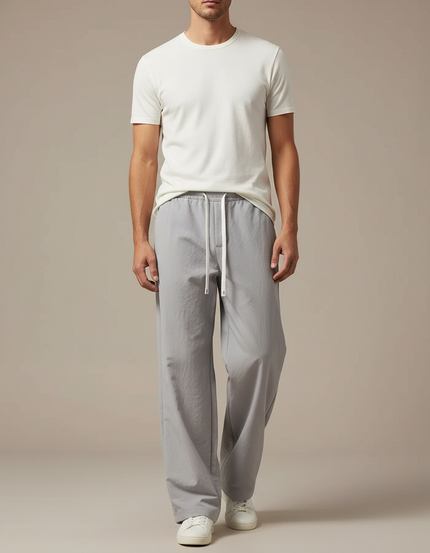 Pantalon Parachute Gris Ample Décontracté Coton Homme