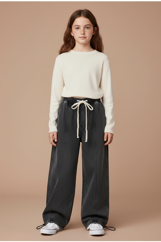 Pantalon Parachute Gris Denim Ample Cordon Enfant - Jean