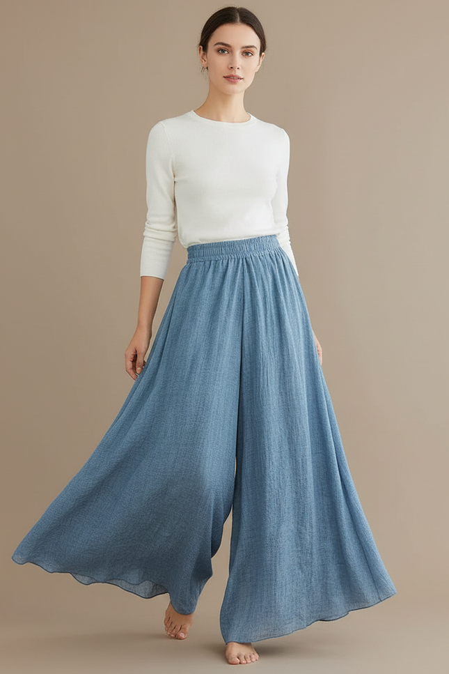 Pantalon Parachute Bleu Ciel Fluide Ample Lin