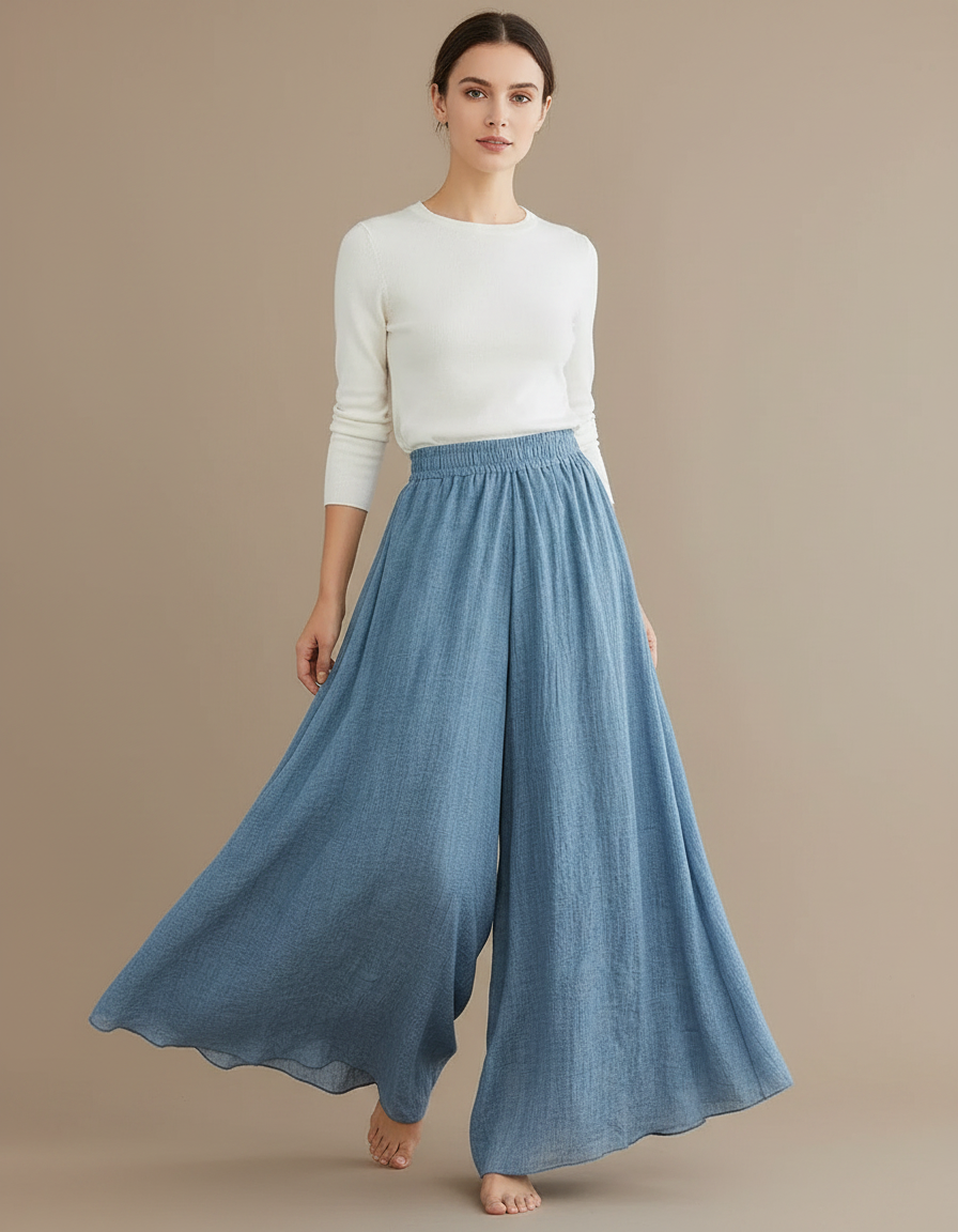 Pantalon Parachute Bleu Ciel Fluide Ample Lin