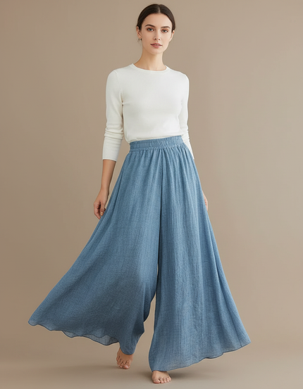 Pantalon Parachute Bleu Ciel Fluide Ample Lin