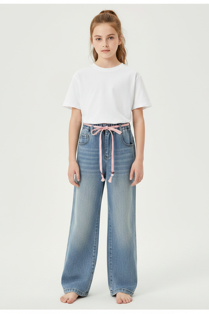 Pantalon Parachute Bleu Jeans Ample Fille Décontracté