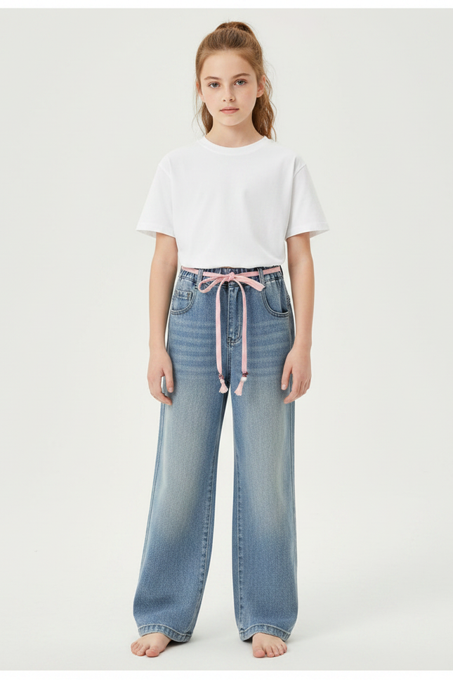 Pantalon Parachute Bleu Jeans Ample Fille Décontracté