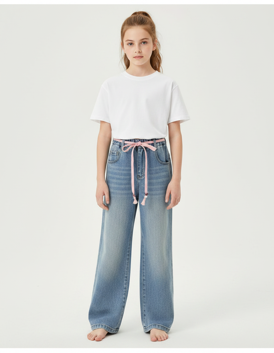 Pantalon Parachute Bleu Jeans Ample Fille Décontracté