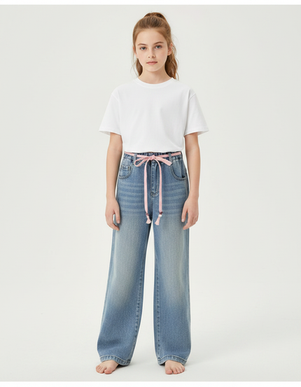 Pantalon Parachute Bleu Jeans Ample Fille Décontracté