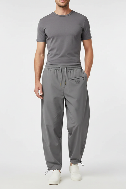 Pantalon Parachute Homme Gris Cordon Ample Décontracté Léger - Polyester