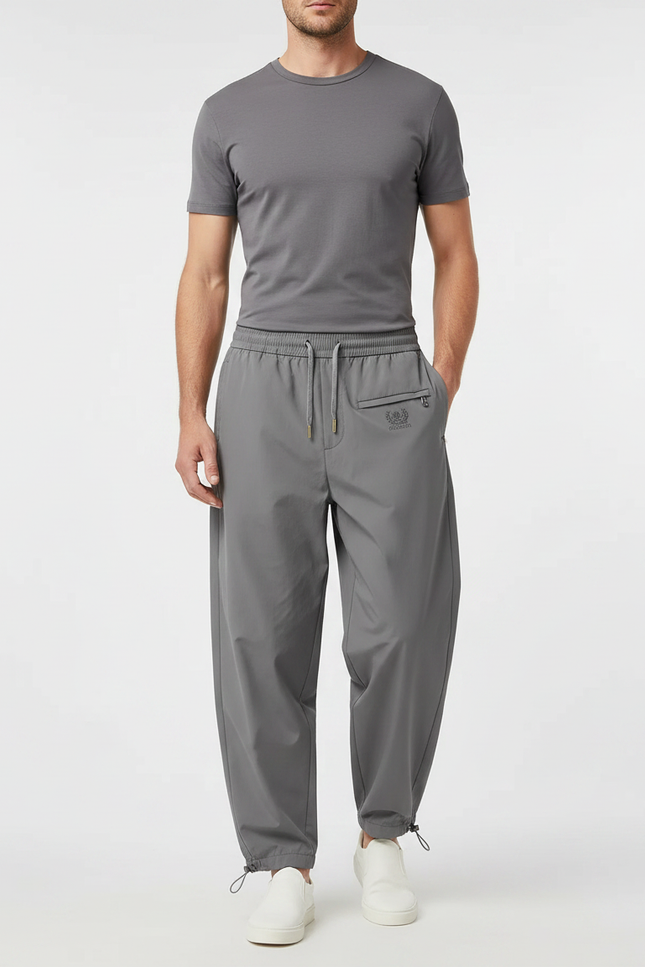 Pantalon Parachute Homme Gris Cordon Ample Décontracté Léger - Polyester