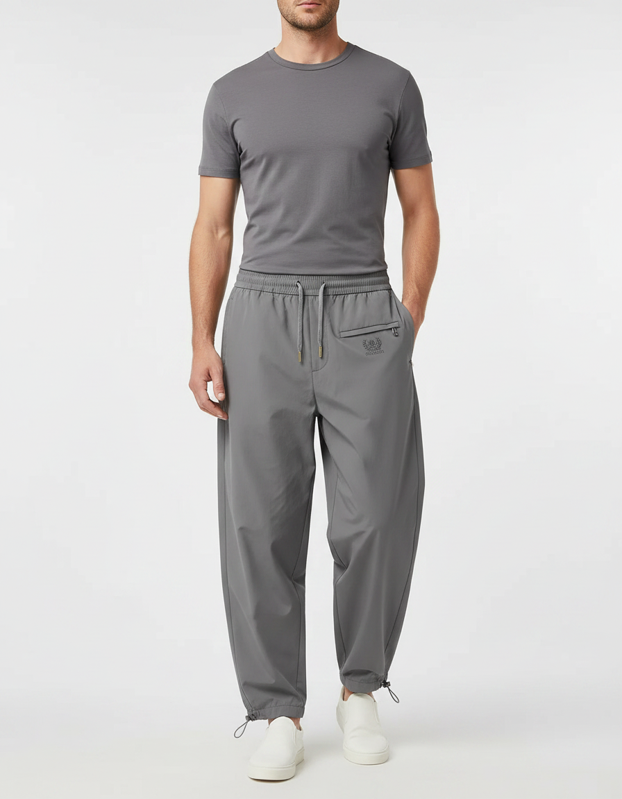 Pantalon Parachute Homme Gris Cordon Ample Décontracté Léger - Polyester
