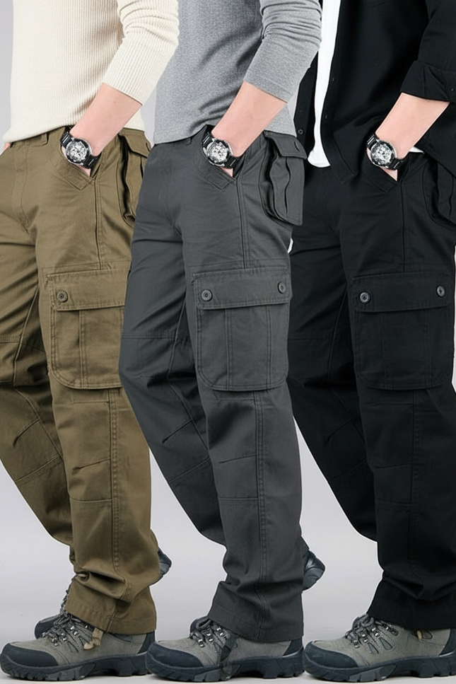 Pantalon Parachute Cargo Multi-Poches Coton Homme - Gris
