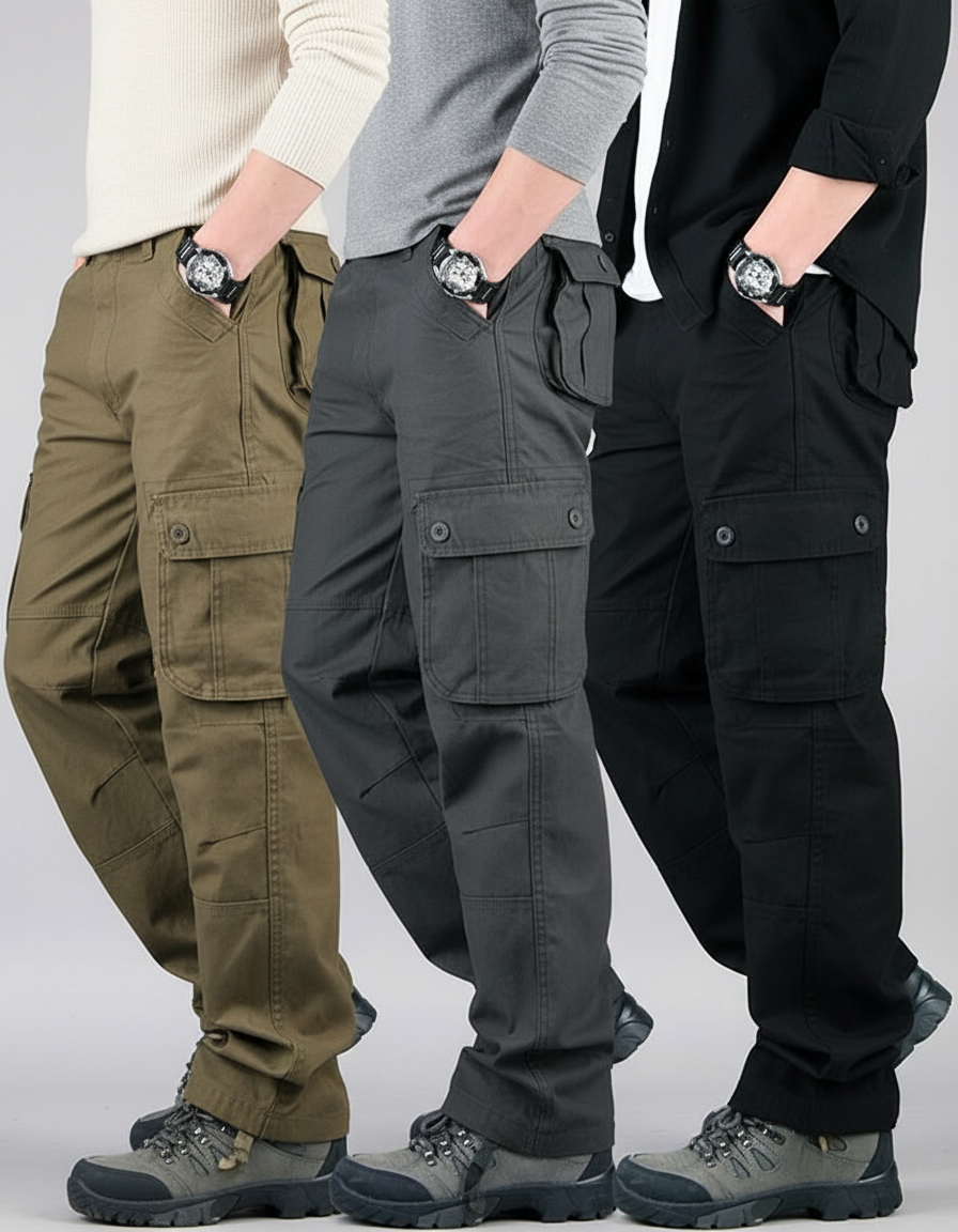 Pantalon Parachute Cargo Multi-Poches Coton Homme - Gris