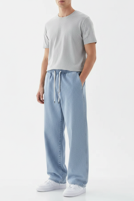 Pantalon Parachute Jean Ample Décontracté Homme Bleu Clair