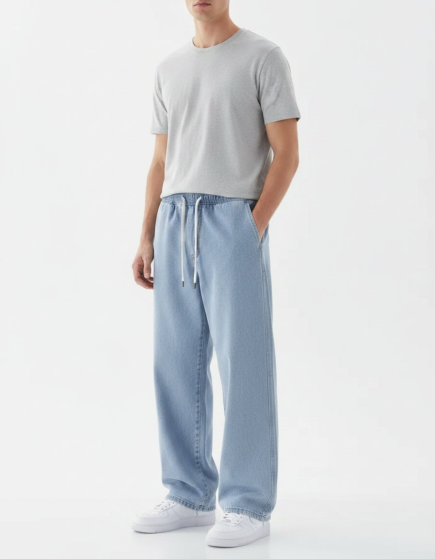 Pantalon Parachute Jean Ample Décontracté Homme Bleu Clair