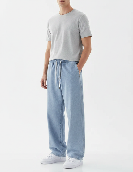 Pantalon Parachute Jean Ample Décontracté Homme Bleu Clair