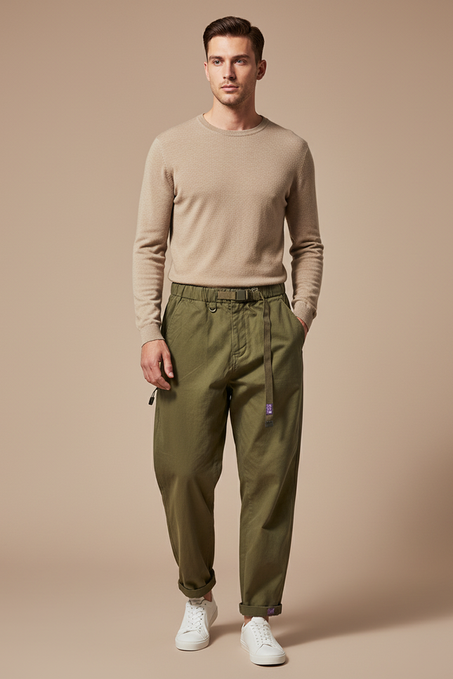 Pantalon Parachute Kaki Coton Décontracté Ample Homme
